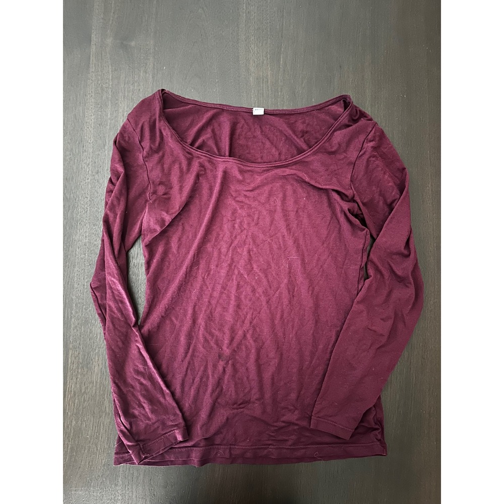 Uniqlo Heattech Long Sleeve Scoop Neck Top Burgundy Maroon Small Base Layer